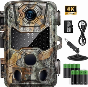 4K 32MP Trail Camera, Game Camera with Night Vision 0.1s Trigger Time Motion Activated 120°Wide Camera Lens, IP66 Hunting Camera with 40pcs No Glow Infrared LED 2.4''LCD for Wildlife Monitoring