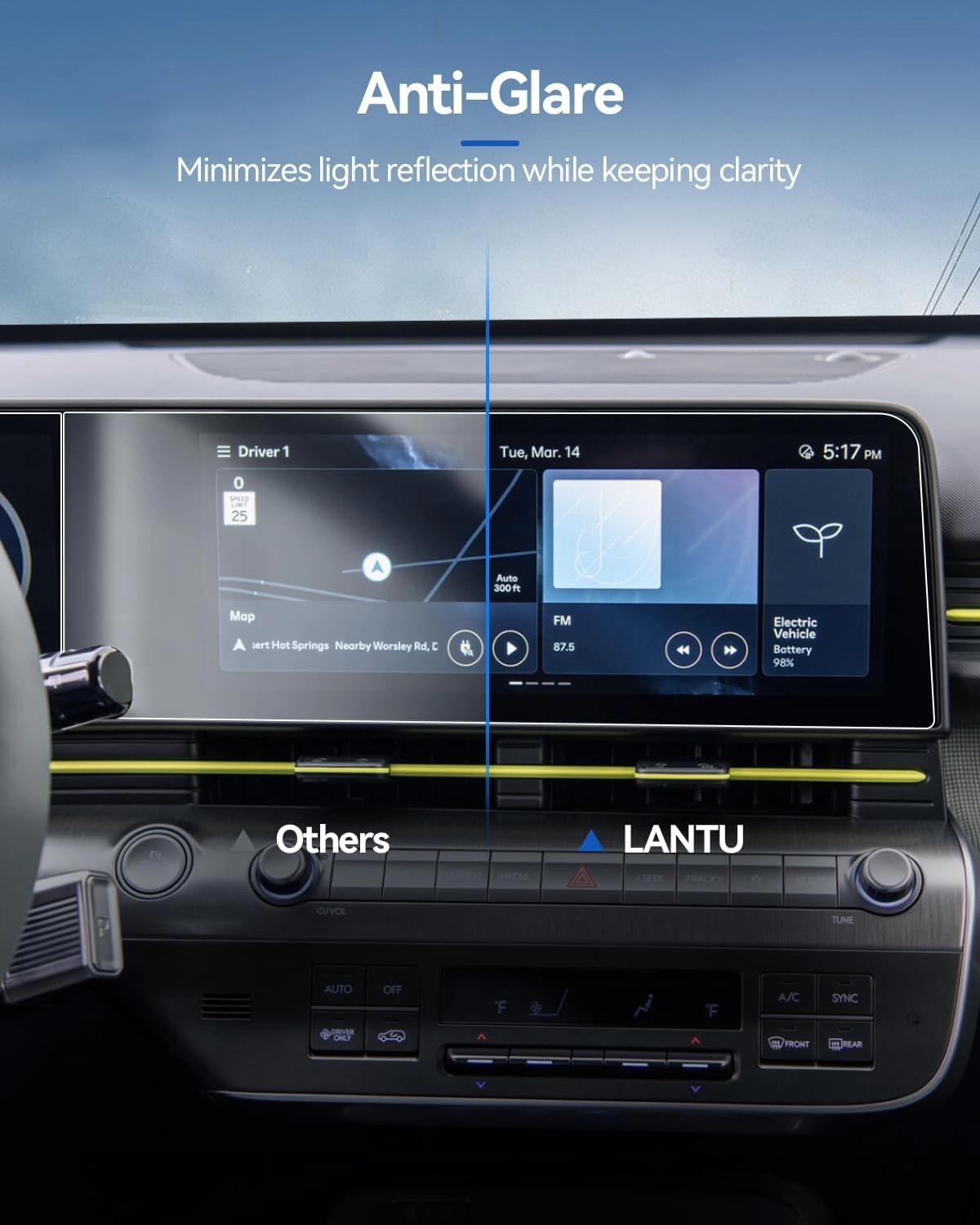 4PCS Car Screen Protector for Hyundai Kona 2024 2025 SE, SEL, N Line Accessories Navigation & Dashboard Nano Touchscreen Protector Film HD Clear Anti Fingerprint 12.3''