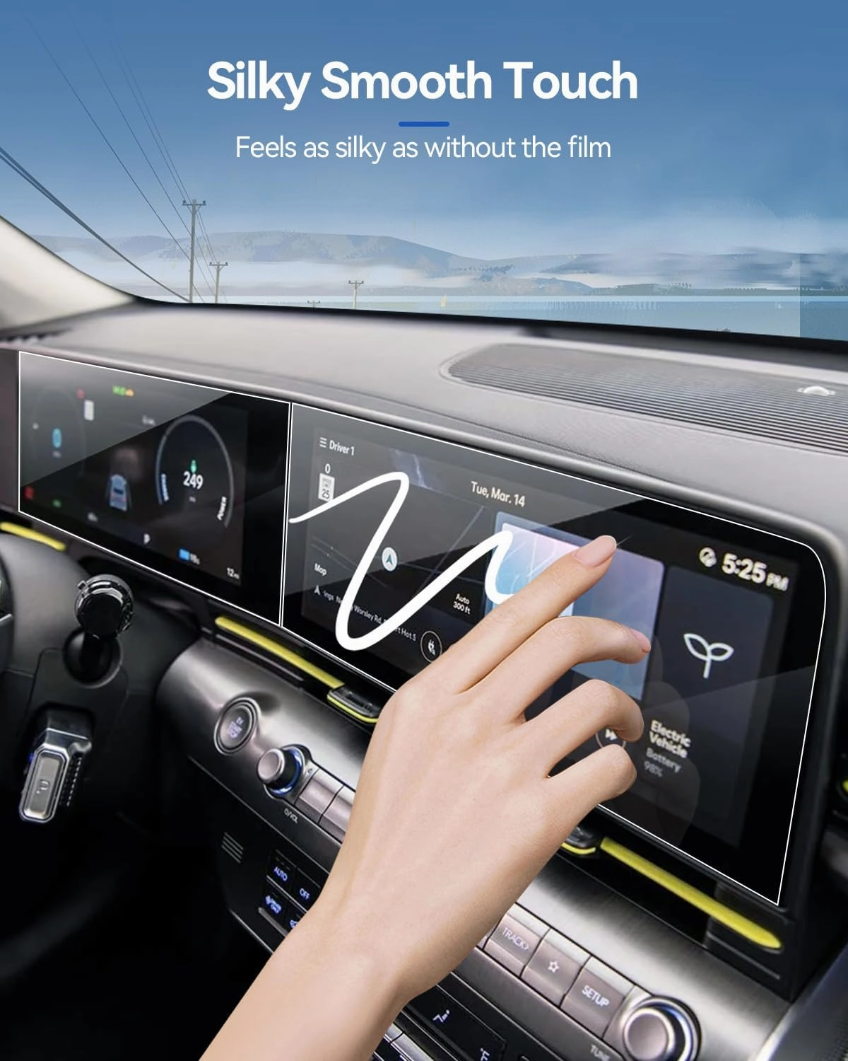 4PCS Car Screen Protector for Hyundai Kona 2024 2025 SE, SEL, N Line Accessories Navigation & Dashboard Nano Touchscreen Protector Film HD Clear Anti Fingerprint 12.3''