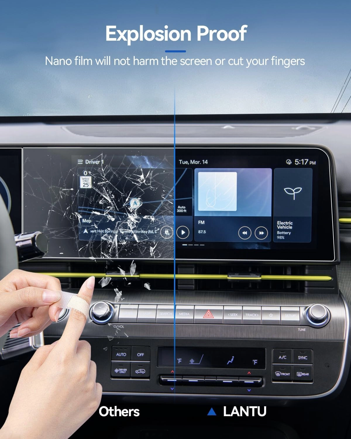 4PCS Car Screen Protector for Hyundai Kona 2024 2025 SE, SEL, N Line Accessories Navigation & Dashboard Nano Touchscreen Protector Film HD Clear Anti Fingerprint 12.3''