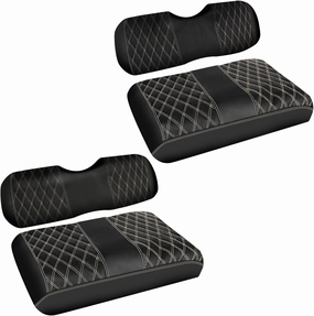 4PCS Waterproof Leather Golf Cart Seat Covers Compatible with EZGO TXT 1994-2013 Front & Aftermarket Rear Seat Kits | Beige Stitching | No Staple Installation