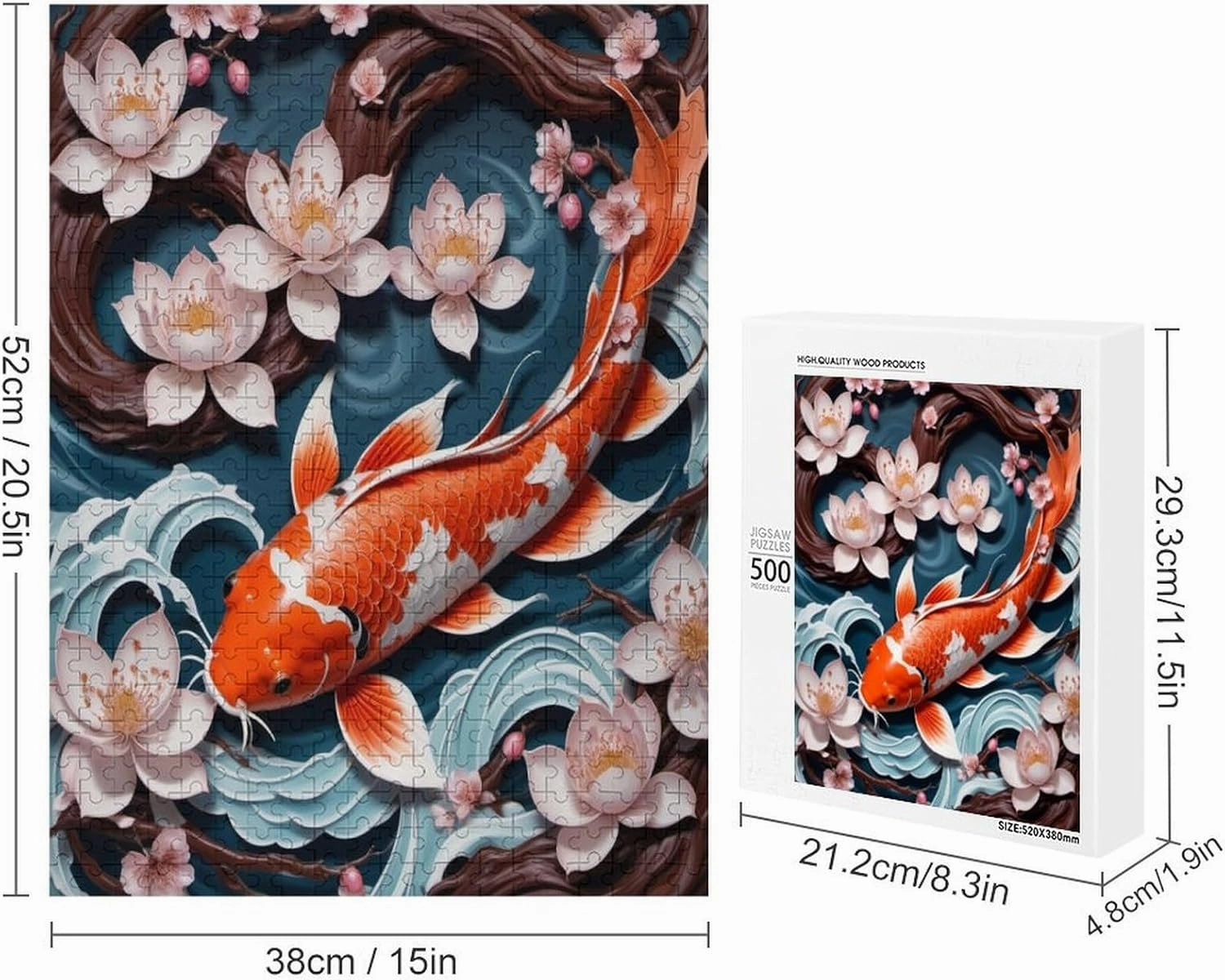 500 Piece Puzzles for Adults, Jigsaw Puzzles 500 Pieces for Adults, Puzzles for Adults 500 Pieces and Up Fish Fish and Cherry Blossoms 500 Piece Puzzle, Large Puzzles, Puzzle Games for Adults