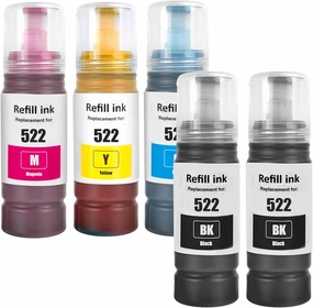 522 T522 High Capacity Ink Refill Bottles (Not Sublimation Ink) Remanufactured for ET-2800 ET-2760 ET-2803 ET-2400 ET-4800 ET-2720 ET-2840 ET-4760 ET-4700 ET-4810 Printer (2BK C M Y)
