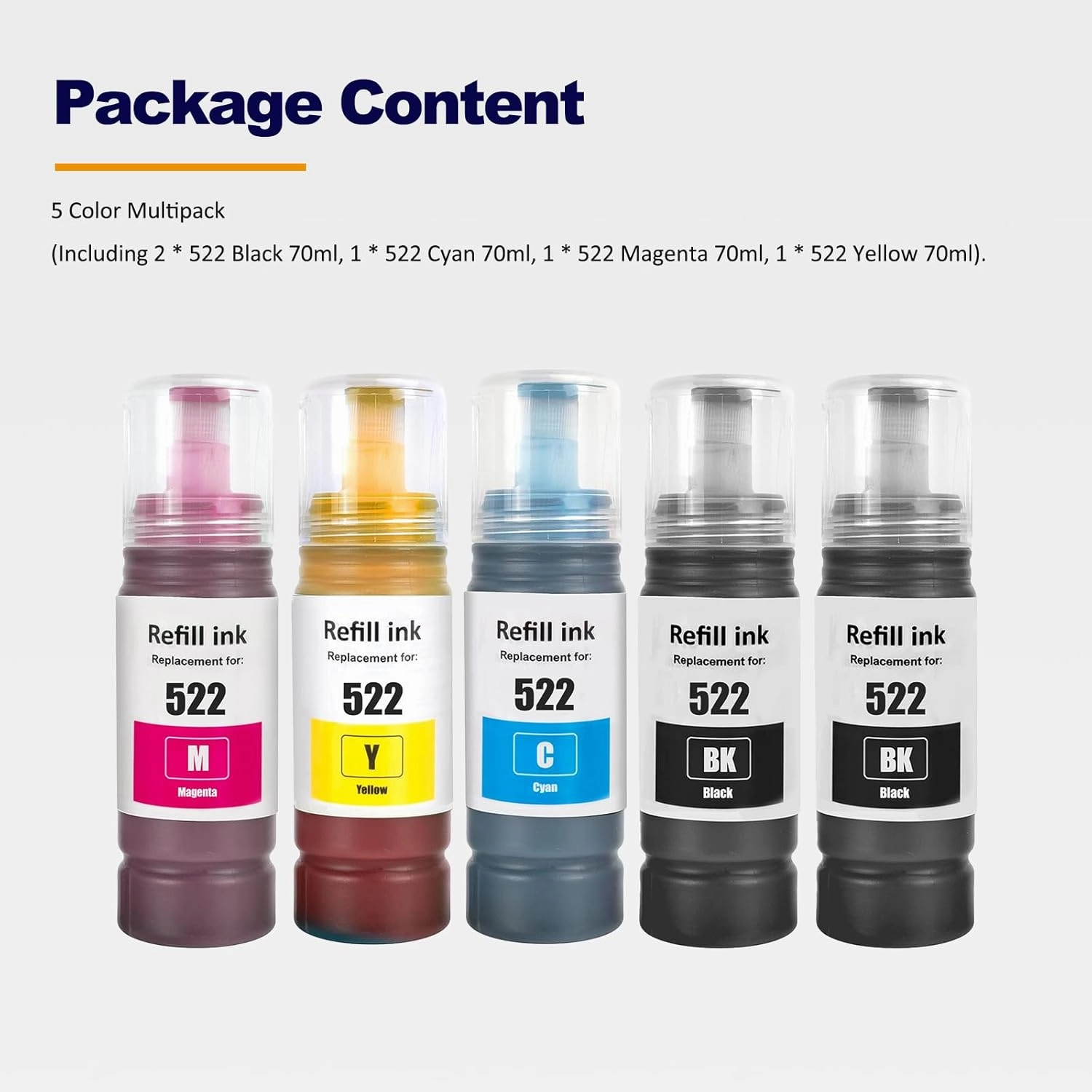 522 T522 High Capacity Ink Refill Bottles (Not Sublimation Ink) Remanufactured for ET-2800 ET-2760 ET-2803 ET-2400 ET-4800 ET-2720 ET-2840 ET-4760 ET-4700 ET-4810 Printer (2BK C M Y)