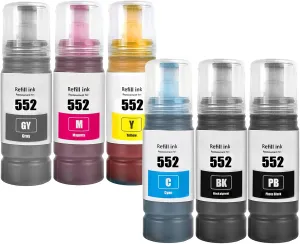 552 T552 Ink Refill Bottles Remanufactured for 552 T552 Ink Refill Bottles Use for ET-8500 ET-8550 ET8500 ET8550 8500 8550 Printer 6 Color Multipack (BK/PBK/C/M/Y/GY)