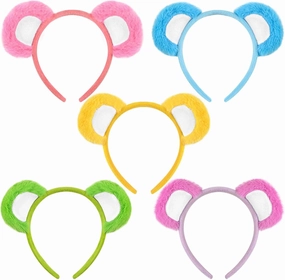 5 Pcs Bear Ears Headbands Colorful Fluffy Animal Hairband for Birthday Party Favors Supplies Halloween Cosplay Accessories
