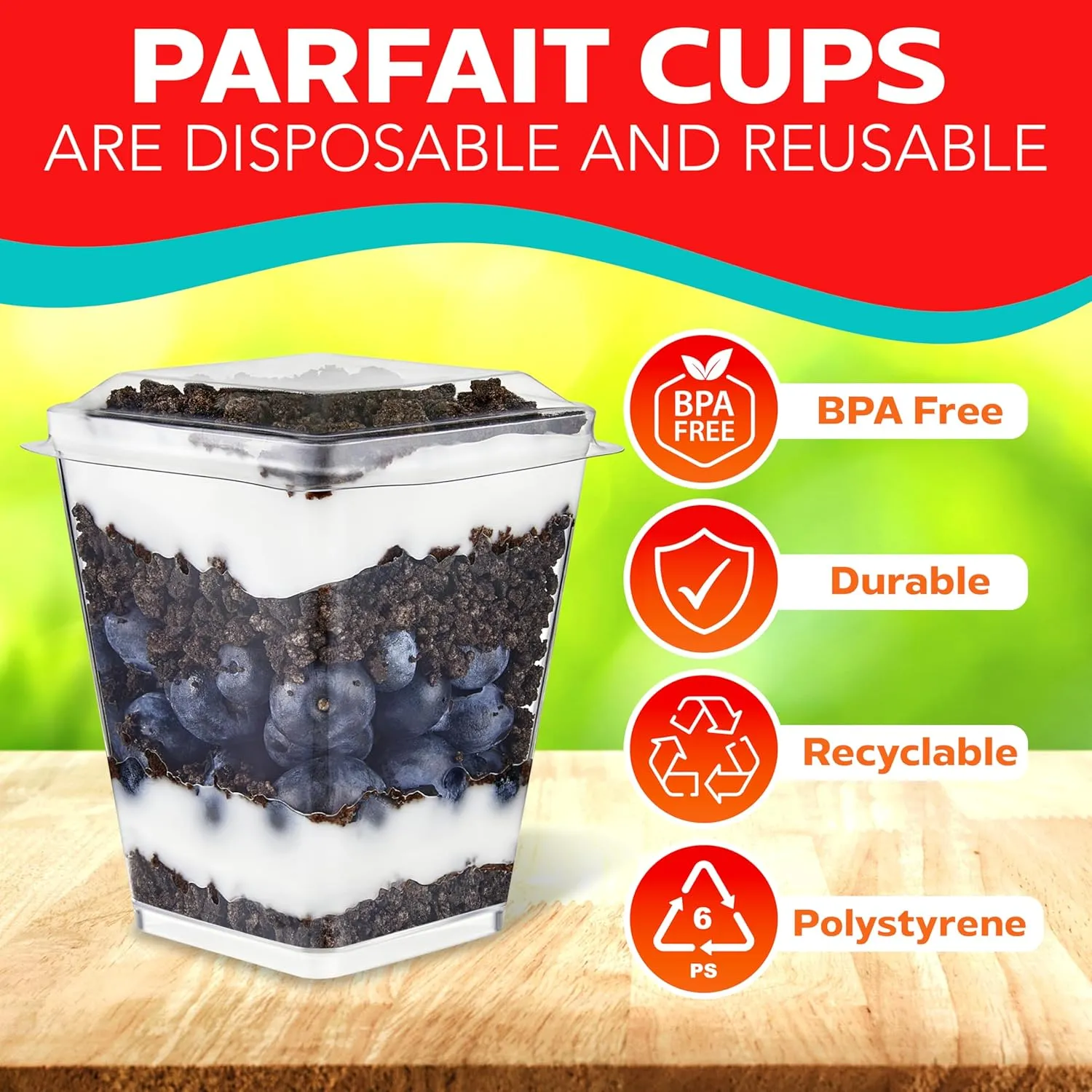 5oz Plastic Dessert Cups with Lids and Spoons - Appetizer Cups for Pudding, Parfait, Ice Cream, and Cocktails, BPA-Free, Clear Reusable Serving Cups, Elegant Design, Pack of 50