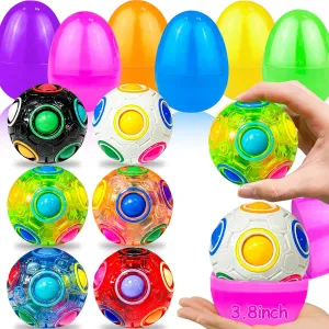 6 Pack 3.8'' Jumbo Easter Eggs with SpinMaster Rainbow Balls - 3D Magic Cube Brain-Boosting Toys for Kids Ages 6-12, Fidget Toys, Easter Basket Essential, Egg Hunt Prizes & Sensory Party Favors