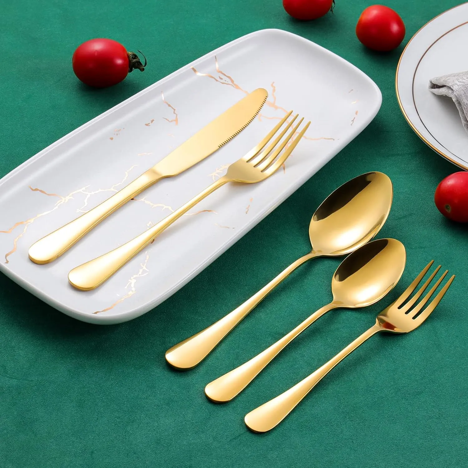 60-Piece Gold Silverware Set, Stainless Steel Flatware Cutlery Set Service for 12, Utensils Tableware Cutlery for Home Restaurant, Mirror Finish, Dishwasher Safe (Gold)