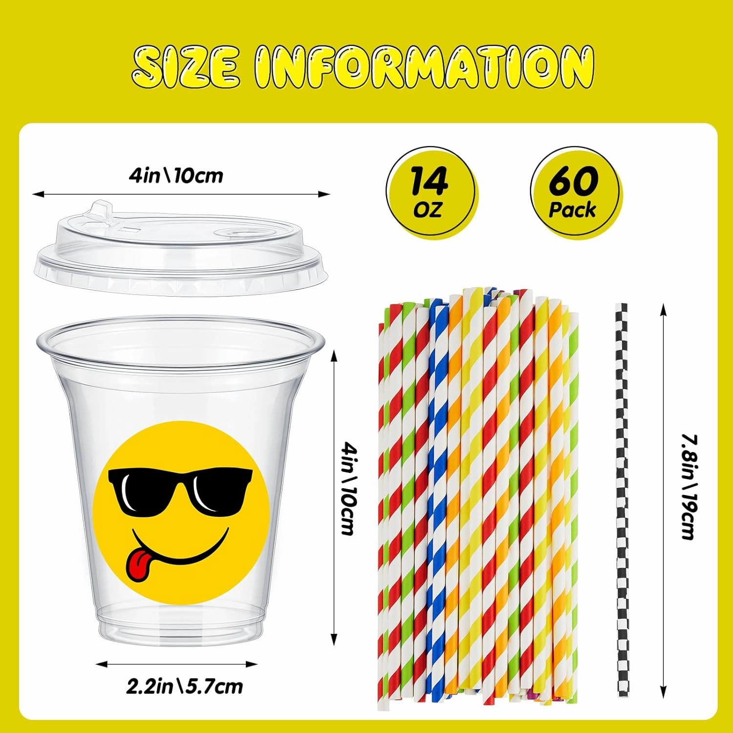 60 Set Plastic Cups One Happy Dude Themed 14 oz Disposable Clear Cups with Lids and Paper Straws for Happy Dude Themed Party Favor Supplies Decorations
