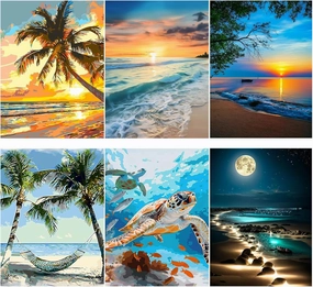 6 Pack Diamond Painting Kits for Adults, Beach Sea Turtle Diamond Art Kits for Beginners, DIY Full Drill 5D Paint with Diamond Kits for Home Wall Decor 12 X 16 inch