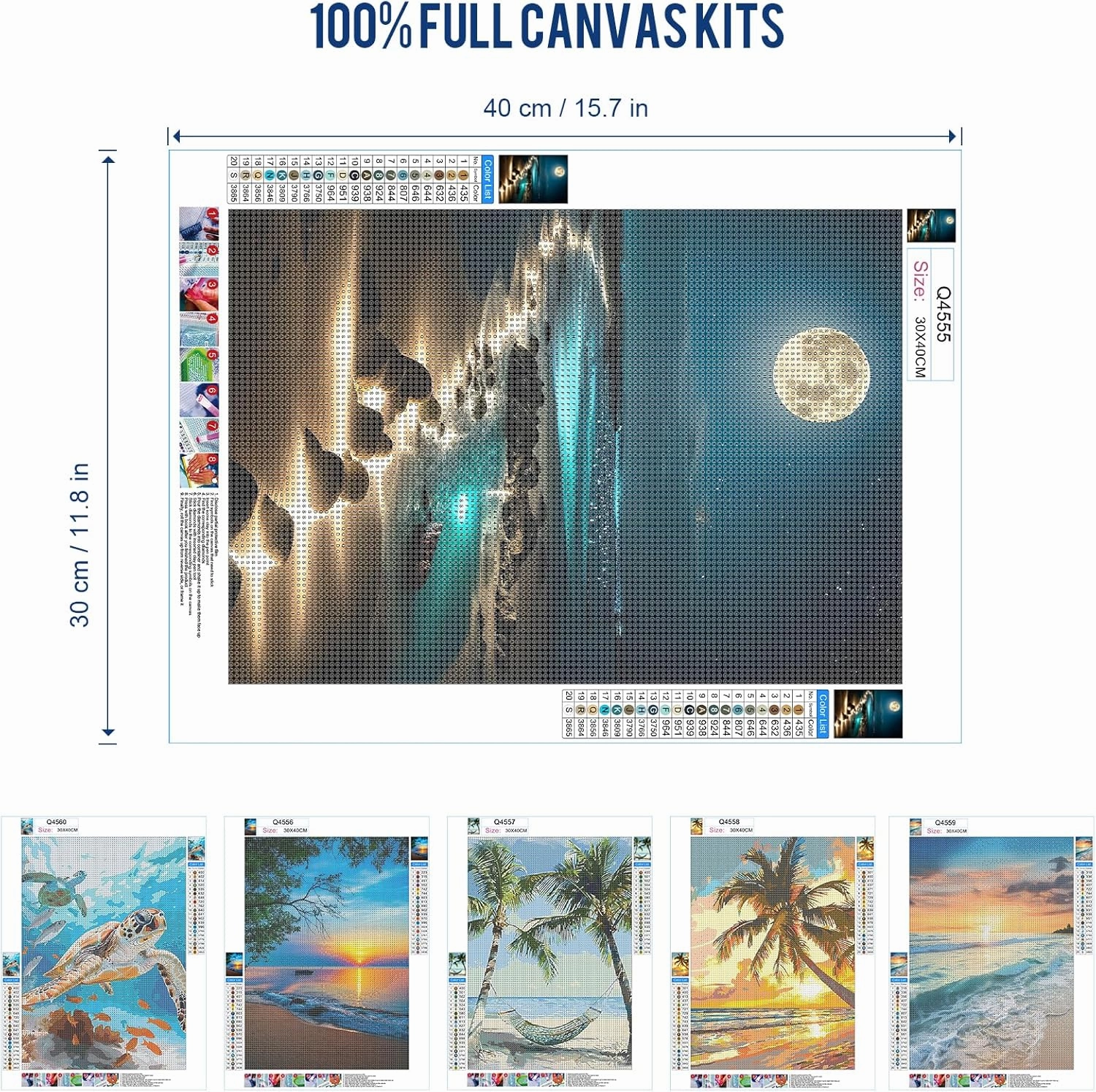 6 Pack Diamond Painting Kits for Adults, Beach Sea Turtle Diamond Art Kits for Beginners, DIY Full Drill 5D Paint with Diamond Kits for Home Wall Decor 12 X 16 inch