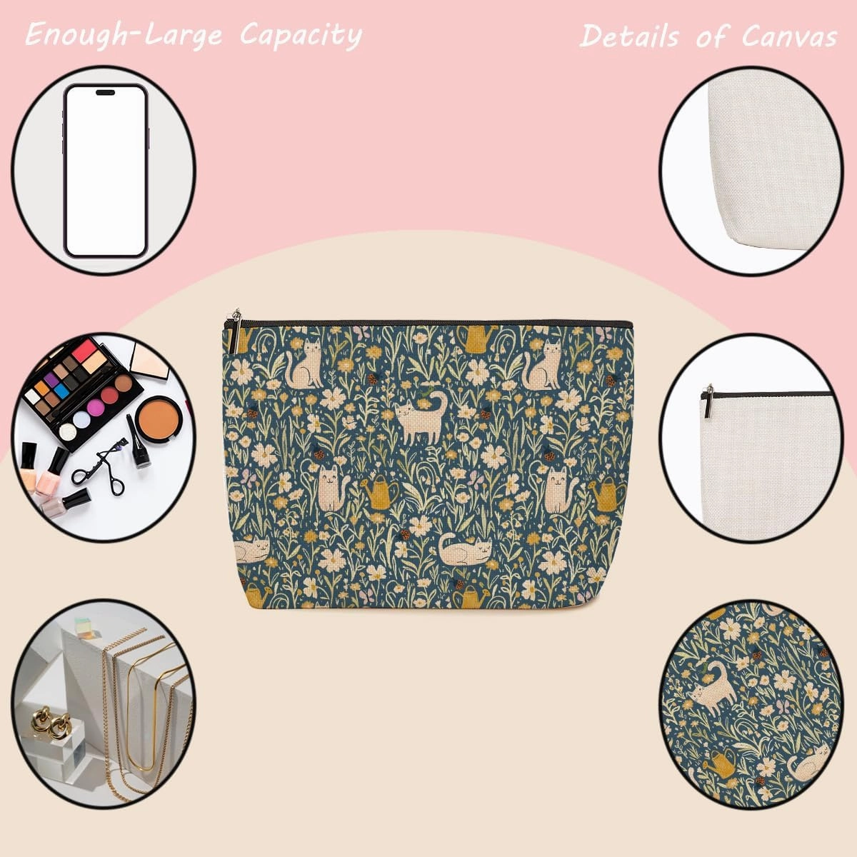 6 Pieces Makeup Bag Forest Fox Garden Cat Deer Rabbit Floral Aesthetics Skincare Bag Travel Toiletry Bag Makeup Pouch Cosmetic Bag Thank You Friendship Gifts for Women Mom Friends Bestie Coworker Aunt