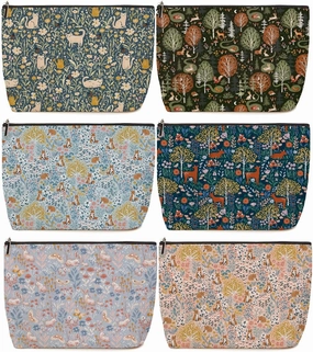 6 Pieces Makeup Bag Forest Fox Garden Cat Deer Rabbit Floral Aesthetics Skincare Bag Travel Toiletry Bag Makeup Pouch Cosmetic Bag Thank You Friendship Gifts for Women Mom Friends Bestie Coworker Aunt