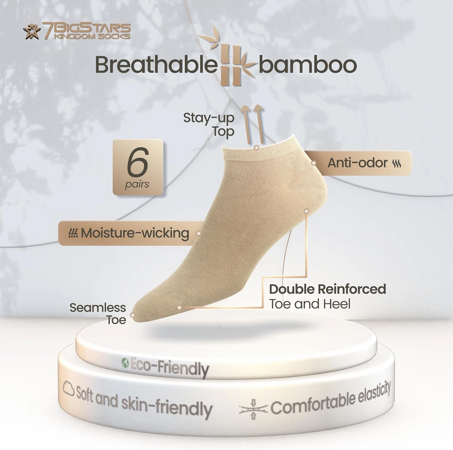 7BIGSTARS KINGDOM Men Viscose From Bamboo Ankle Sock - 6 Pack -M/L- Thin-Low Cut Seamless Black Grey White Brown Beige