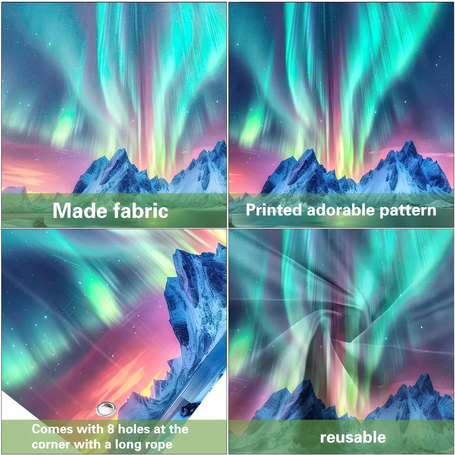 7X16ft Aurora Borealis Winter Night Sky Garage Door Decoration Background Snow-Capped Mountains Lake Scenery Starry Sky with Polar Lights Norway Winter Landscape Backdrop Party Banner Cover