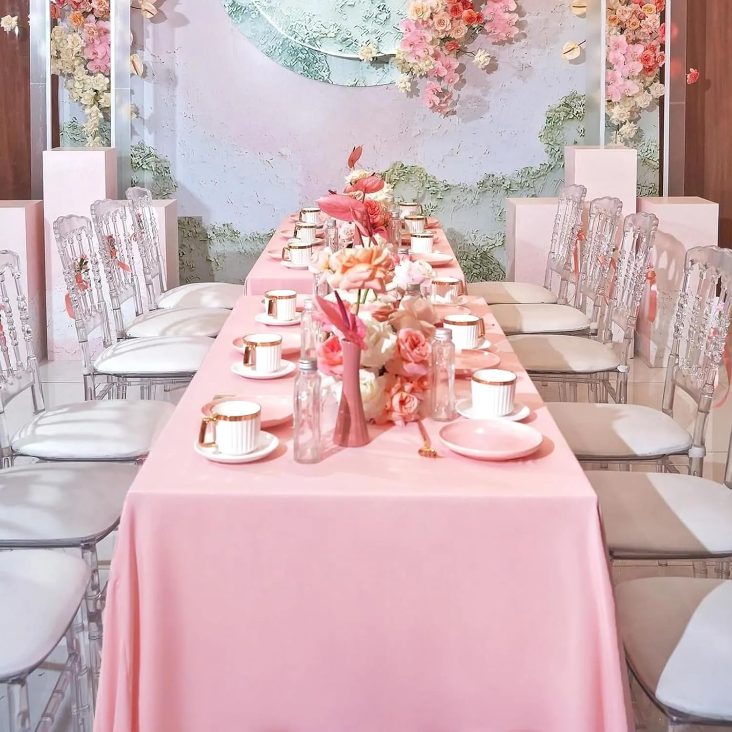 8 Pack Pink Tablecloth 60 x 102 Inch Rectangular Tablecloths for 6 Foot Rectangle Tables, Wrinkle Resistant Pink Table Cloth Washable Polyester Fabric Table Covers for Buffet Wedding Party Banquet