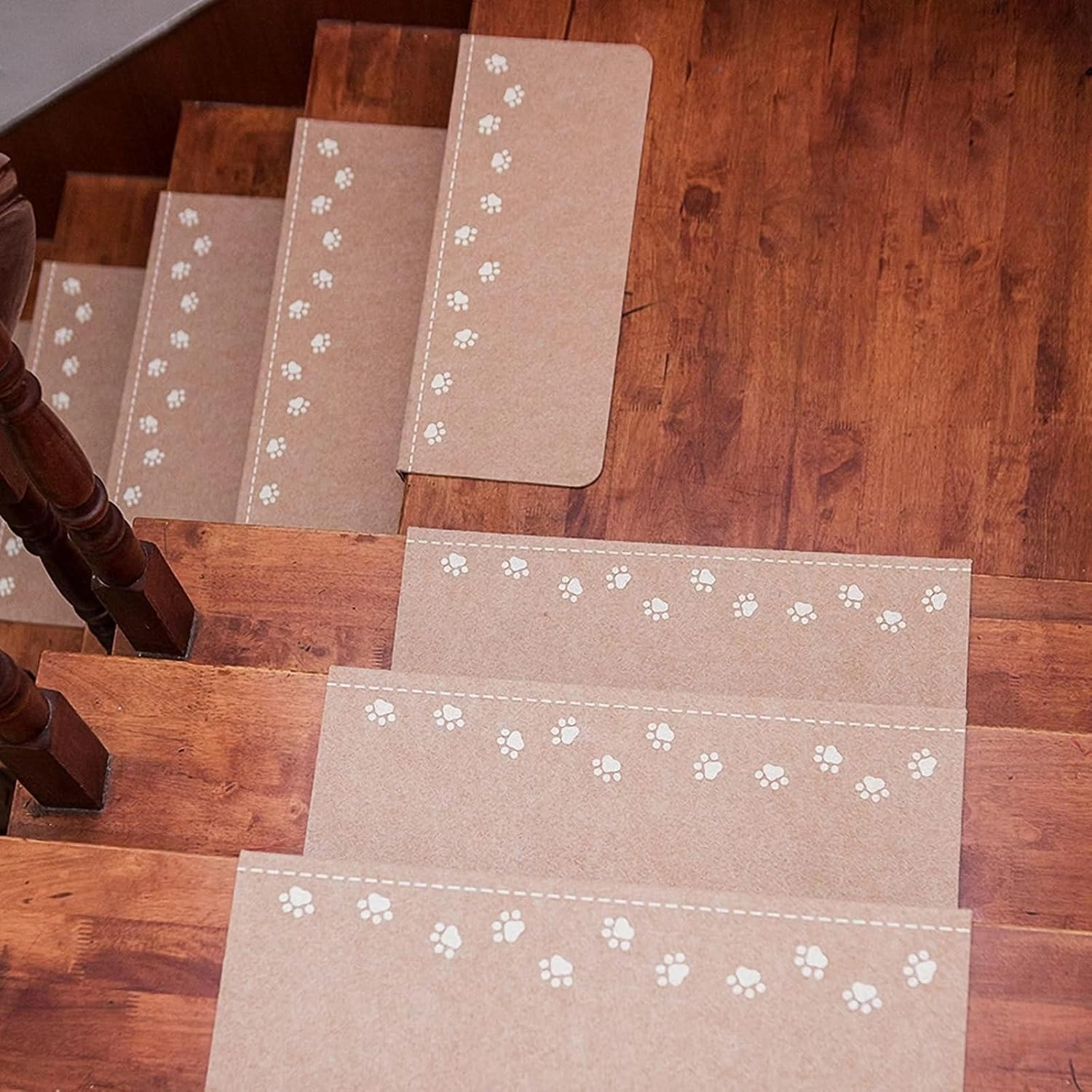 8.7"x30" Bear Claw Stair Treads for Wooden Steps(15 Pack) Stair Treads Machine Washable Stair Runner for Kids Elders and Pets Soft Polyester Stair Rugs and Mats,Beige