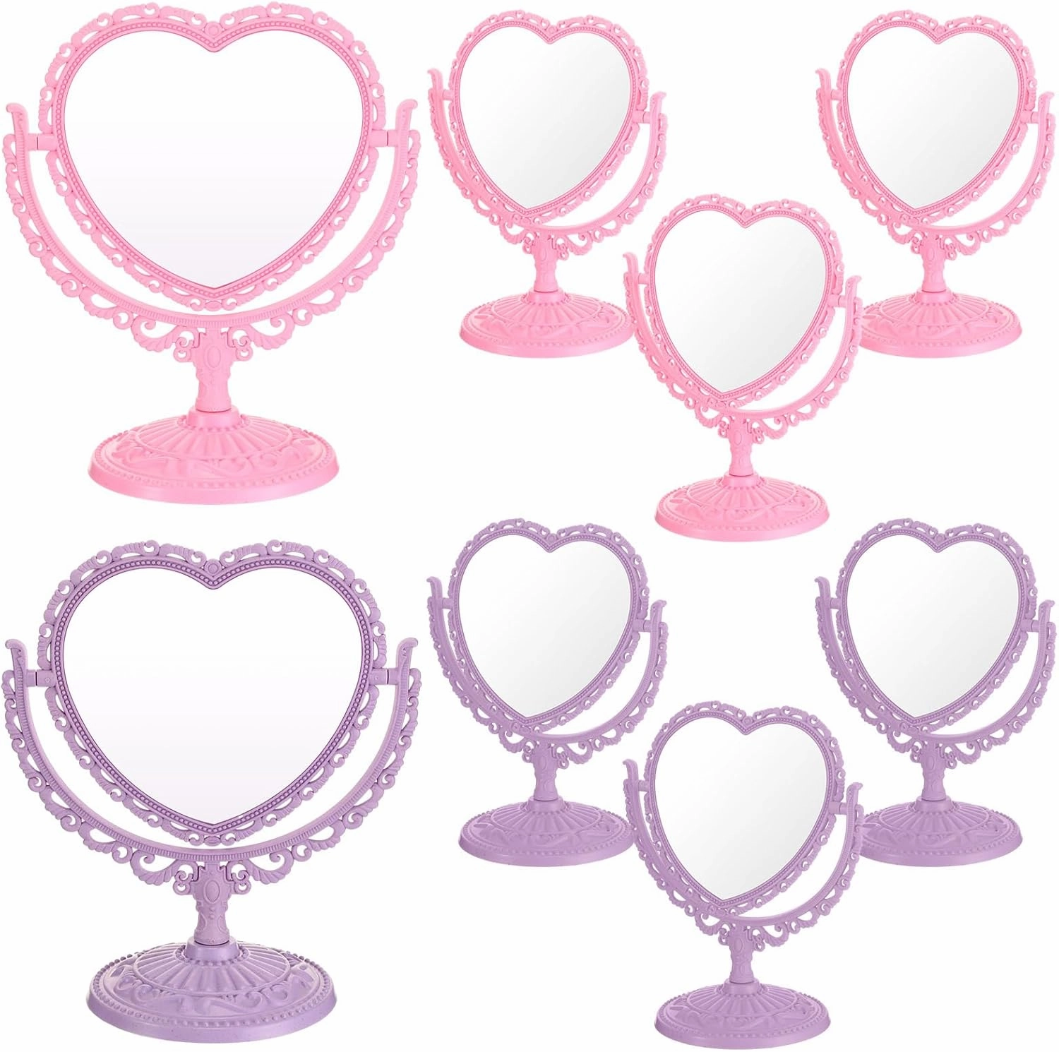 8 Pcs Heart Mirror Purple Pink Heart Shaped Mirror Spa Party Supplies for Girls Makeup Spa Birthday Party Favors