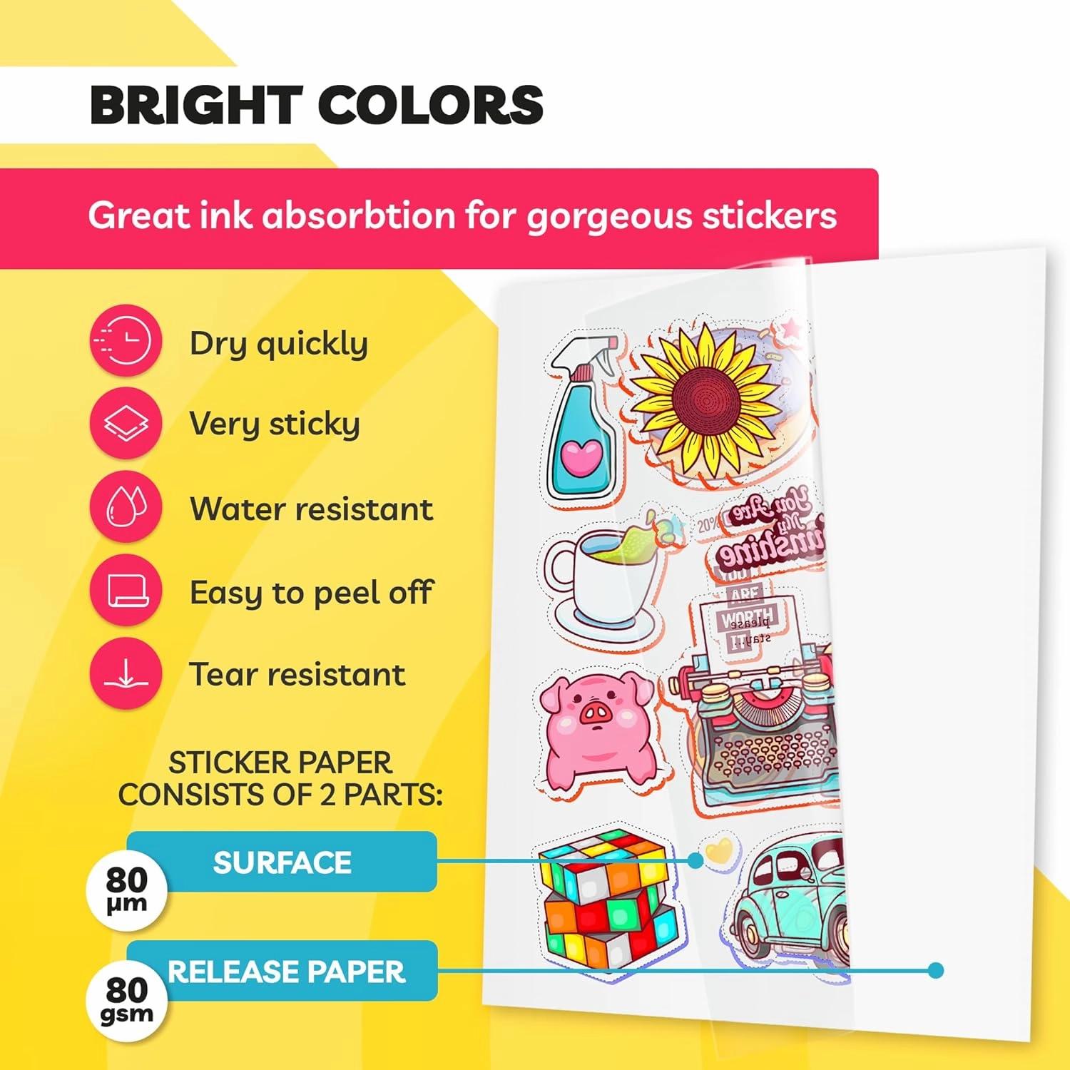 90% Clear Sticker Paper for Inkjet Printer - (20 Sheets), 8.5 x 11" Letter Size, Transparent Glossy, Printable Vinyl, Water-Resistant - Easy to Use for Creative Projects