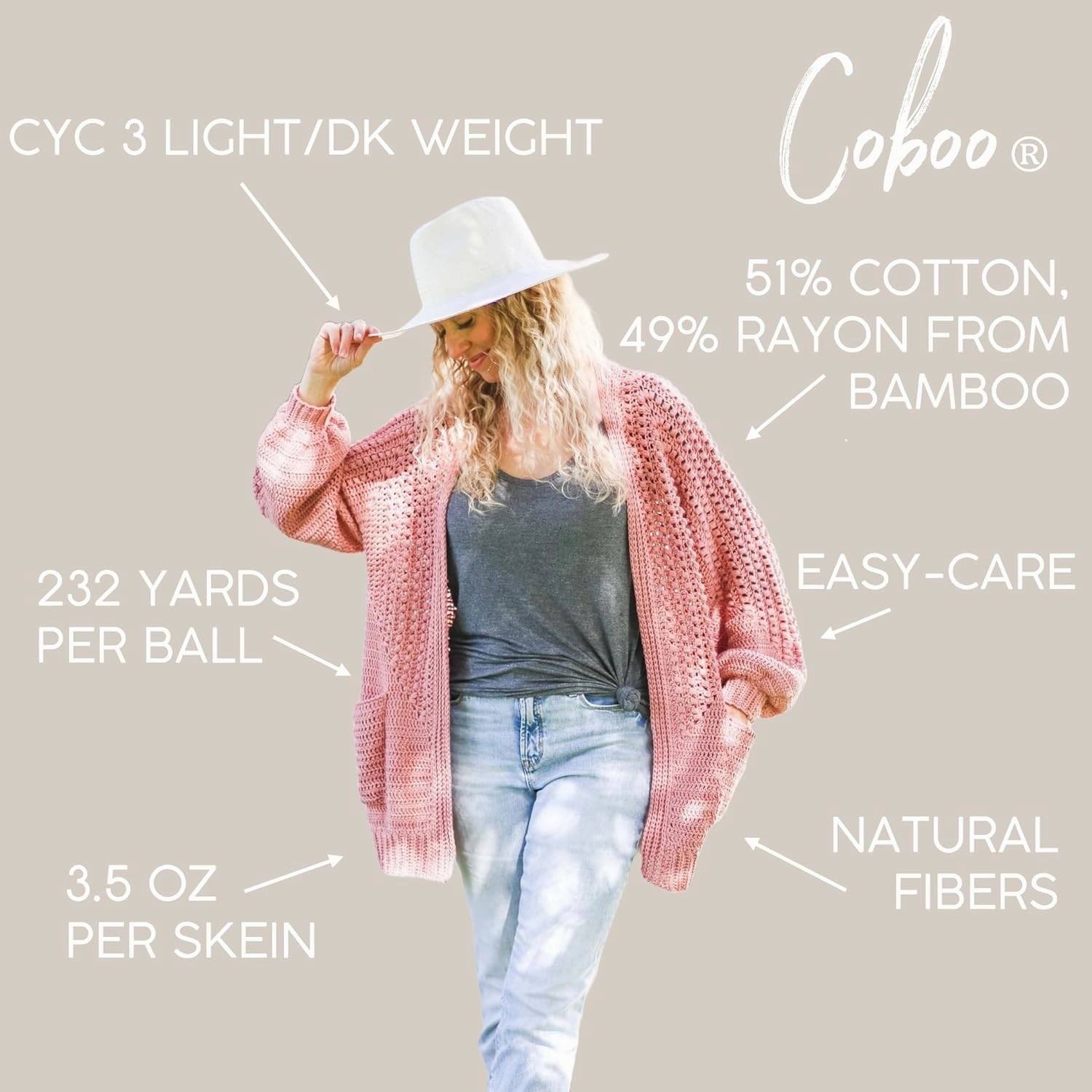 (3 Pack) Lion Brand Yarn Coboo Bamboo Yarn, Beige