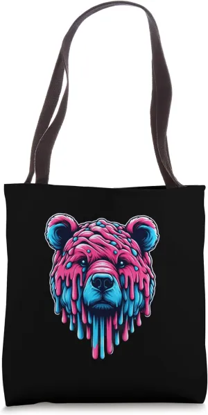 A Bear's Head Covered In Vibrant Pink And Blue Ice Cream Tote Bag