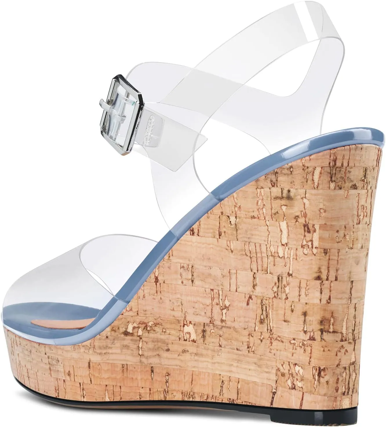 Aachcol Women Clear Platform Wedge Sandals Round Peep Open Toe Sexy Ankle Strap Slingback Two-Piece Chunky Block High Heel Dress Shoes Pumps Party Patent 4 Inch