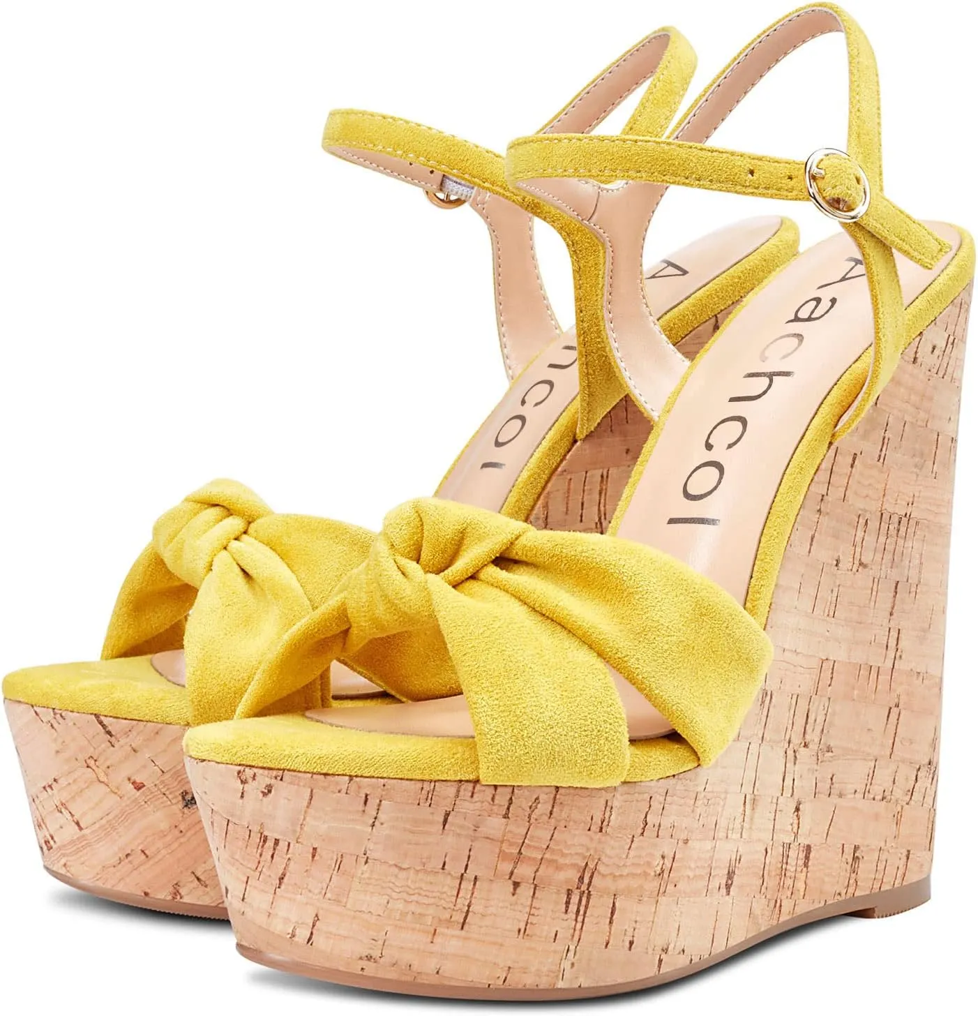 Aachcol Women Cork Wedge Sandals Platform High Heel Peep Open Toe Ankle Strap Slingback Clear Dress Shoes Classic Cute