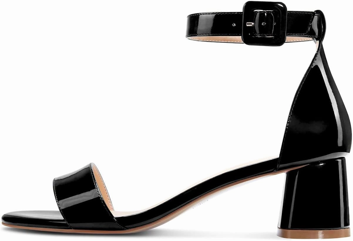 Aachcol Women Ankle Strap Sandals Chunky Block Mid Low Heel Peep Open Toe Dress Shoes Clear Cute 2 Inch