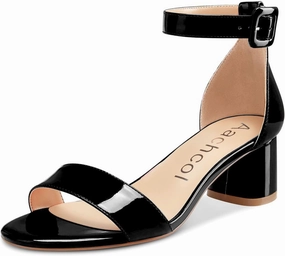 Aachcol Women Ankle Strap Sandals Chunky Block Mid Low Heel Peep Open Toe Dress Shoes Clear Cute 2 Inch