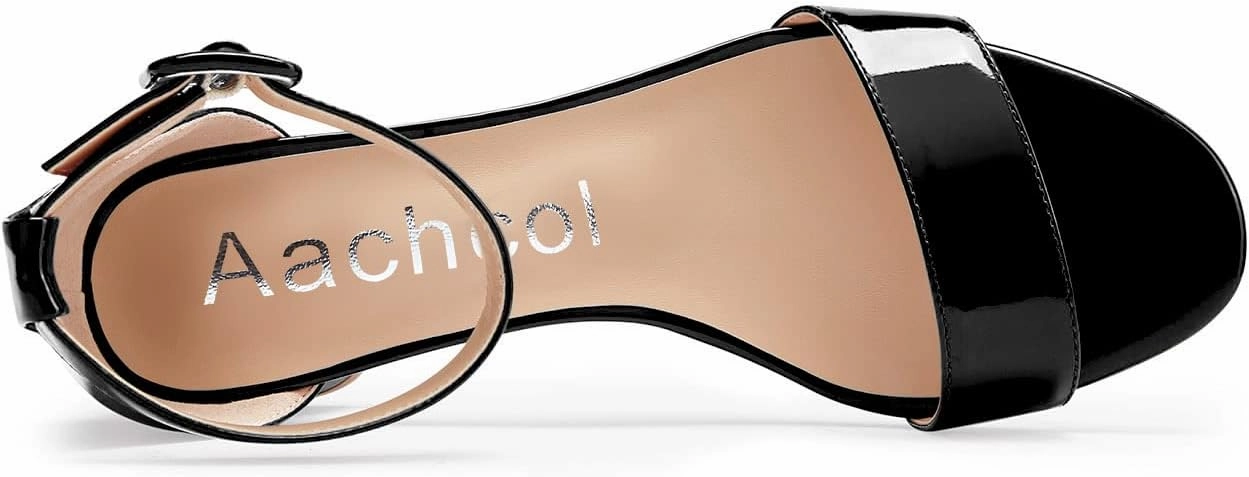 Aachcol Women Ankle Strap Sandals Chunky Block Mid Low Heel Peep Open Toe Dress Shoes Clear Cute 2 Inch