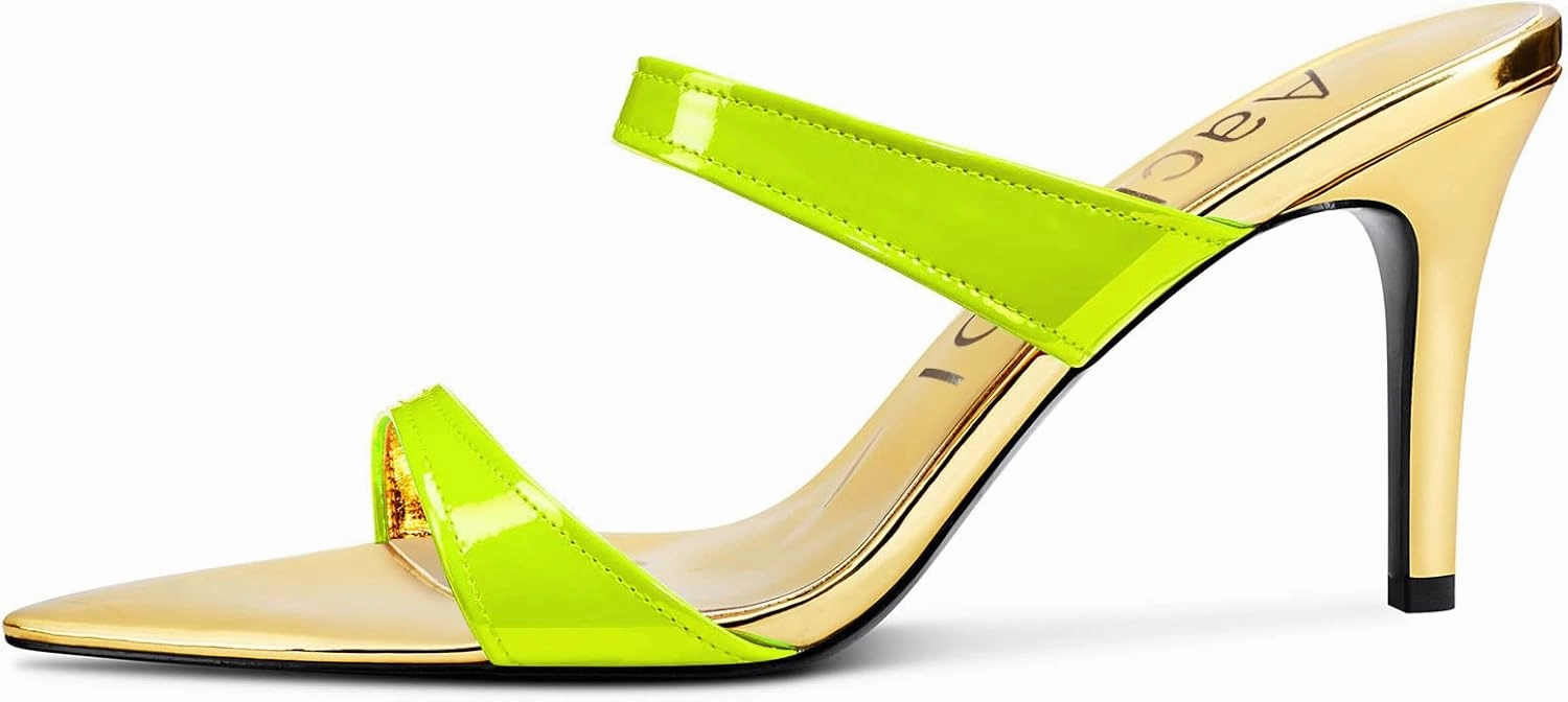 Aachcol Women Sandals Stiletto Mid Heel Peep Open Toe Slingback Slip-on Dress Shoes Party Clear Sexy 3.5 Inch