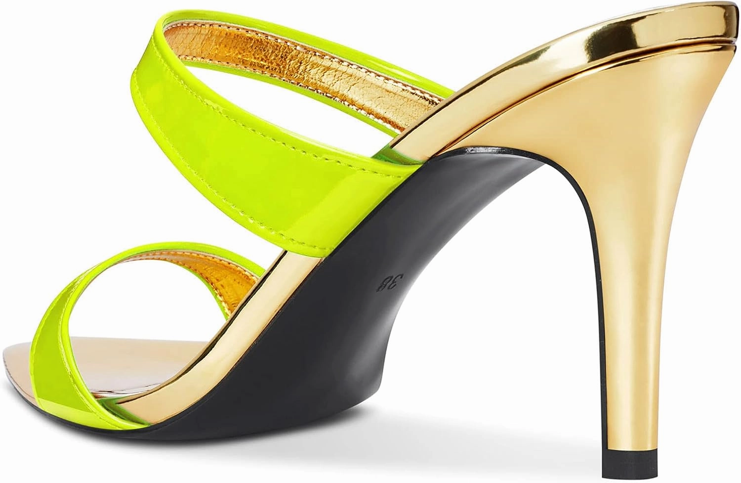 Aachcol Women Sandals Stiletto Mid Heel Peep Open Toe Slingback Slip-on Dress Shoes Party Clear Sexy 3.5 Inch