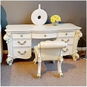 Acme Vendome Transitional Wood Vanity Desk in Beige and Antique Pearl