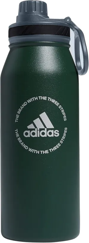 adidas 1 Liter (32 oz) Metal Water Bottle, Hot/Cold Double-Walled Insulated 18/8 Stainless Steel, Green Oxide/Onix Grey/Silver Metallic, 32 Ounces