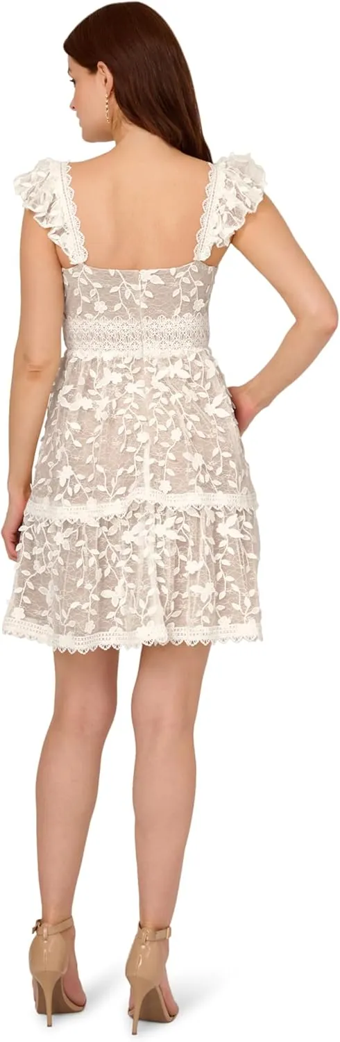 Adrianna Papell Women's Lace Embroidery Flutter Dress