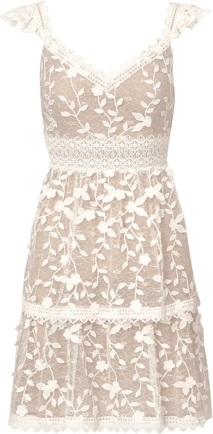Adrianna Papell Women's Lace Embroidery Flutter Dress