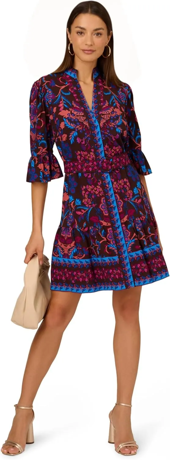 Adrianna Papell Women's Printed Short Flounce Dress