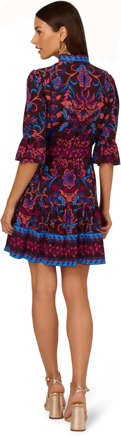 Adrianna Papell Women's Printed Short Flounce Dress