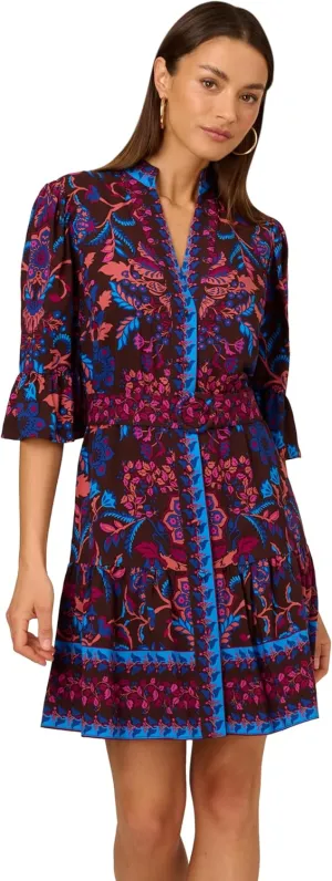 Adrianna Papell Women's Printed Short Flounce Dress