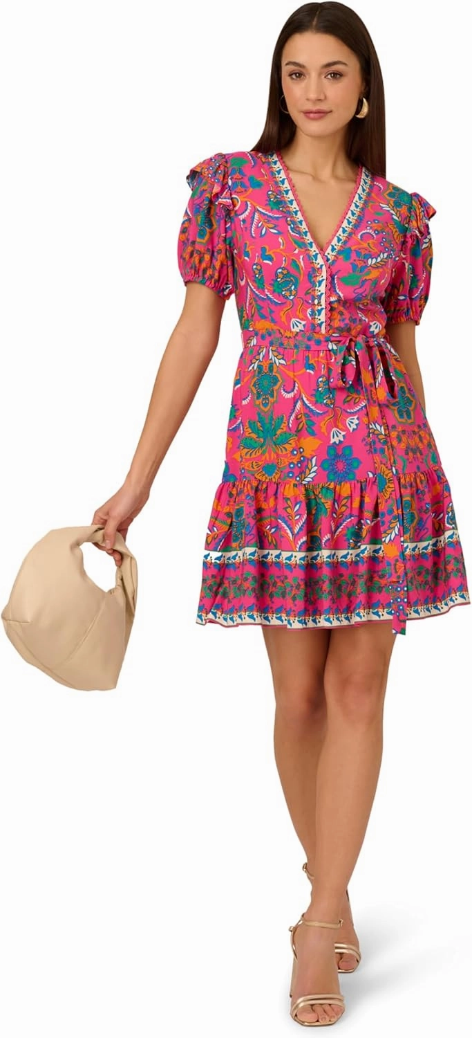 Adrianna Papell Women's Printed Short Flounce Dress