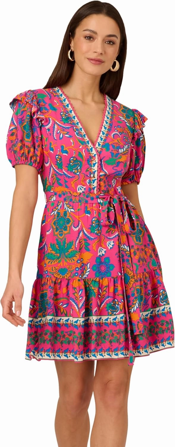 Adrianna Papell Women's Printed Short Flounce Dress