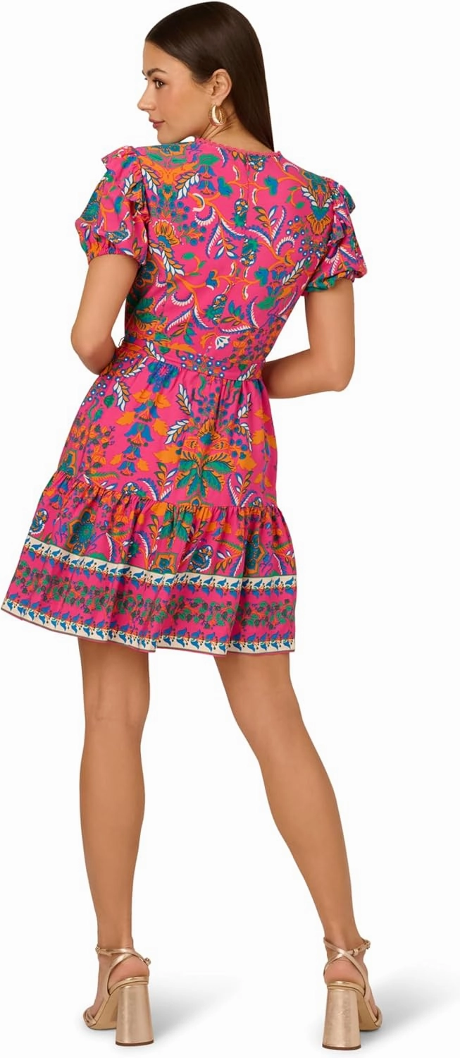 Adrianna Papell Women's Printed Short Flounce Dress