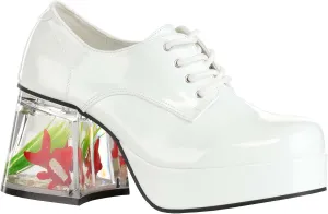 Adult White Goldfish Platform Shoes | Costume Lace Up Footwear with Fishtank Heel | Retro Disco Party Shoes 11