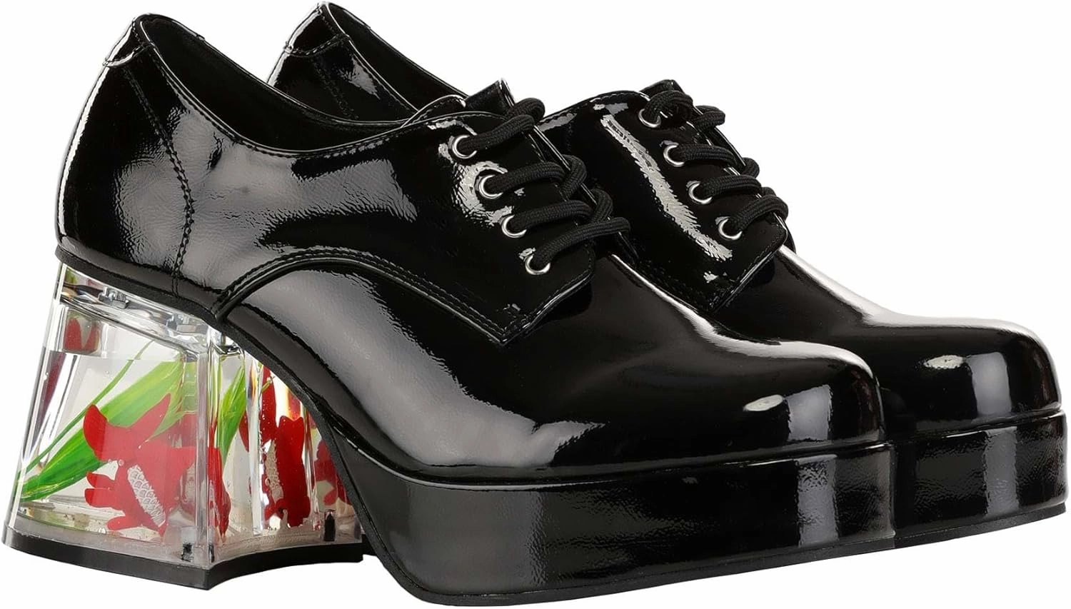 Adult Black or White Goldfish Platform Shoes | Costume Lace Up Footwear & Fishtank Heel | Retro Disco Party Shoes