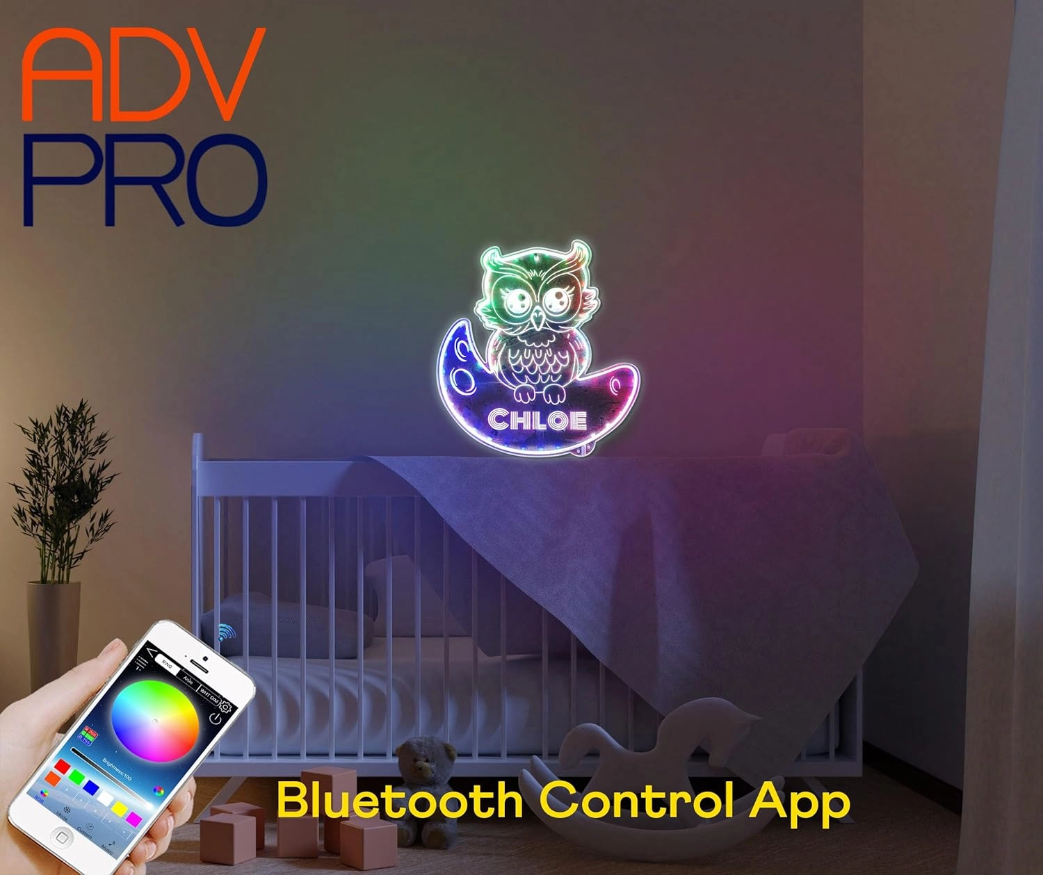 ADVPRO Name Personalized Owl RGB Dynamic Glam LED Sign - Cut-to-Edge Shape - Smart 3D Decoration - Multicolor Signage - st06s44-fnd-p0019-tm