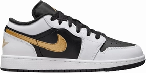 Air Jordan 1 Low Big Kids' Shoes (553560-172, White/Black/Metallic Gold) Size 5