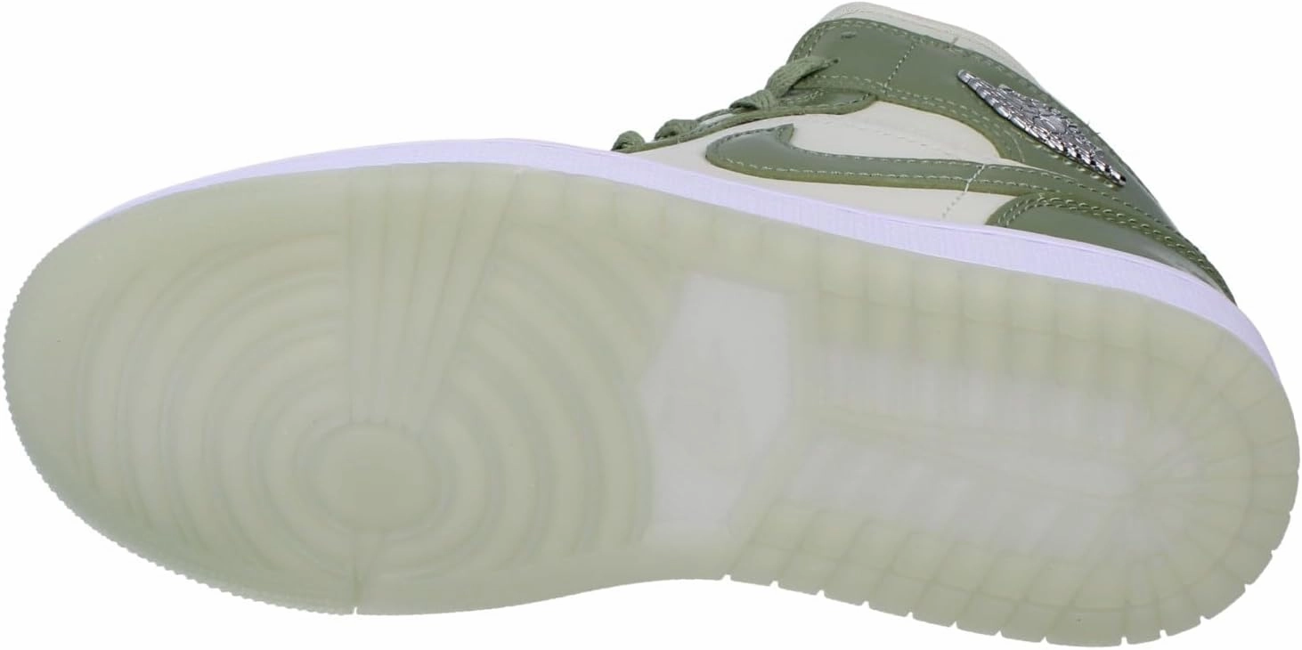 Air Jordan 1 Mid SE Women's Shoes (HF4079-003, Sea Glass/Metallic Silver/White/Oil Green)