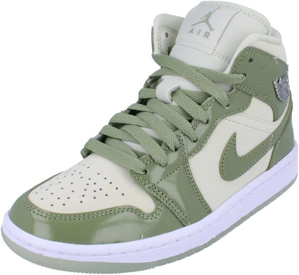 Air Jordan 1 Mid SE Women's Shoes (HF4079-003, Sea Glass/Metallic Silver/White/Oil Green)