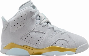 Air Jordan 6 Retro Pearl Preschool Lifestyle Shoes (Pure Platinum/Glacier Blue/Metallic Gold) Size 11